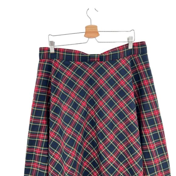 ModCloth Swingy Full Skirt Plaid Check Print Bow Waist Blue Red Plus Size 1X - Picture 3 of 10